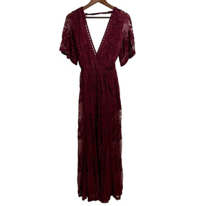 Honey Punch‎ Lace Maxi Dress Romper Jumpsuit Wine Size Medium | i1